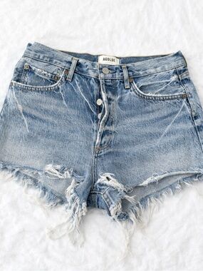 AGOLDE Denim Shorts Womens 27 High Rise Distressed Cut Off Raw Hem Festival